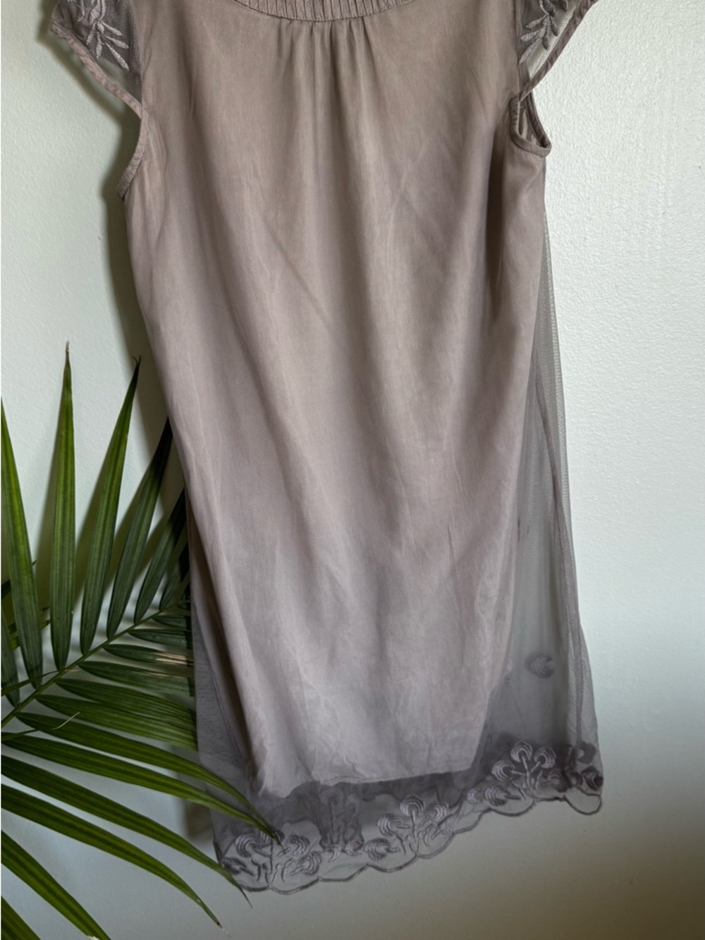 Embroidered Taupe Midi Skirt — Delicate Sheer Design - Picture 6 of 9